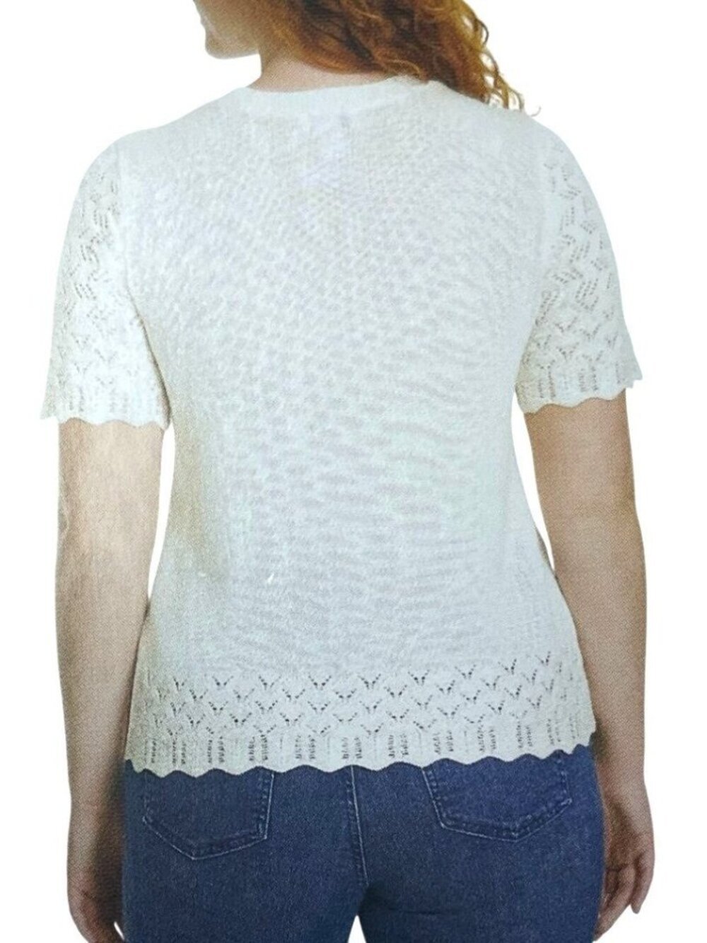 NWT Jessica Simpson Women's L Ivory Crochet Knit Top Short Sleeve F1119 - Picture 2 of 11